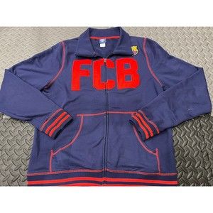 Official FCB Jacket Men XL Blue Barcelona Soccer Football Full Zip Track Sweater